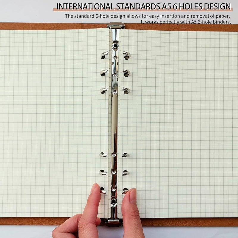 Mafegu A5 Grid Refill Paper,100GSM A5 Graph Rule Paper/Quad Rule Filler Paper for 6 Ring Refillable Binder/Planner/Diary Journals/Painting, 80 Sheets/160 Pages (Beige-Grid-A5) - Image 4